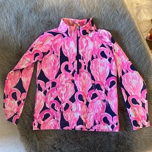 Lilly Pulitzer Girls flamingo Poppy Pullover SZ Medium